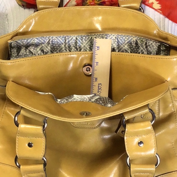 emilie m.| Large Vegan Mustard Folding Satchel Chrome Hardware Like New - Picture 5 of 8